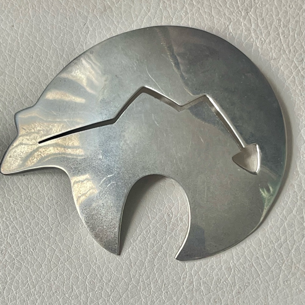 VTG Southwest Whirlwind Bear Sterling Silver Heart Line Brooch Pin Pendant 21 G